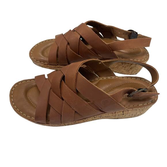 Born Sling Back Strappy Brown Leather Comfort Wedge Sandal Womens 9 - Picture 2 of 7